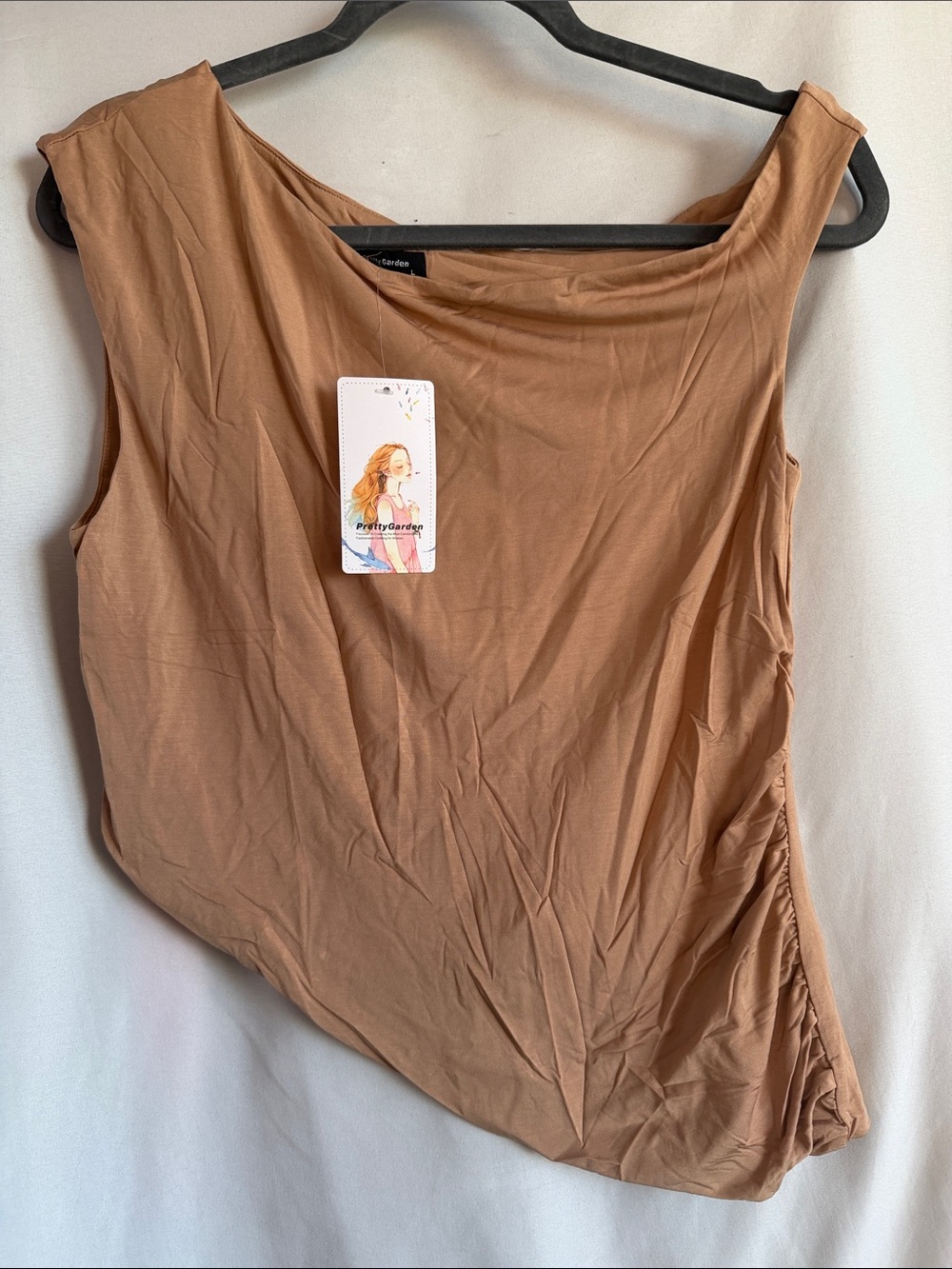 Asymmetric Sleeveless Tank Top in Camel Brown